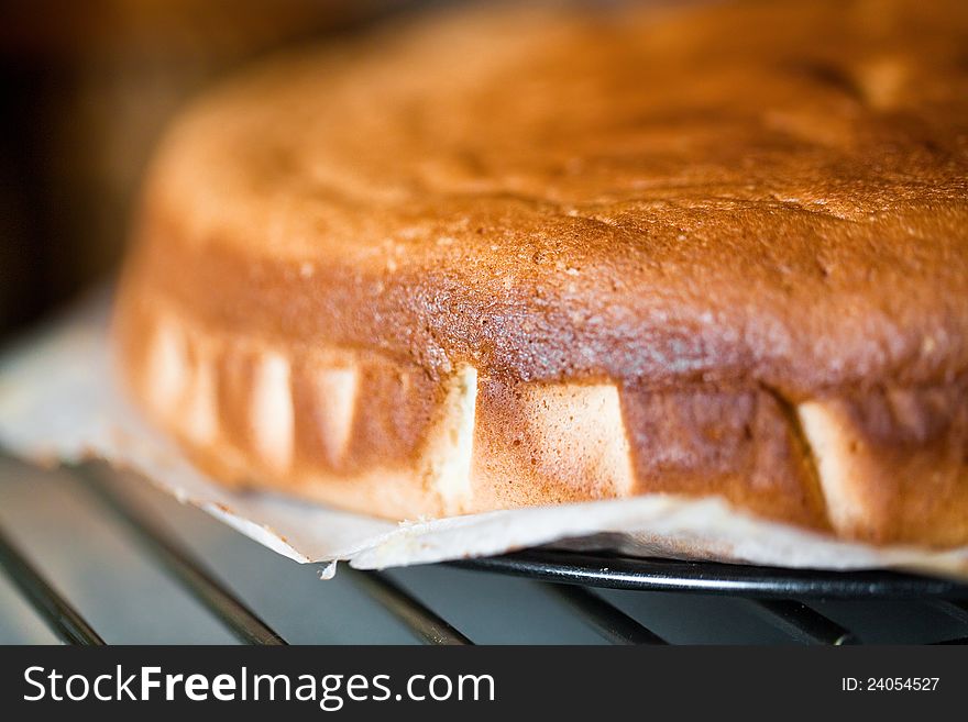 Homemade cake in stand closeup