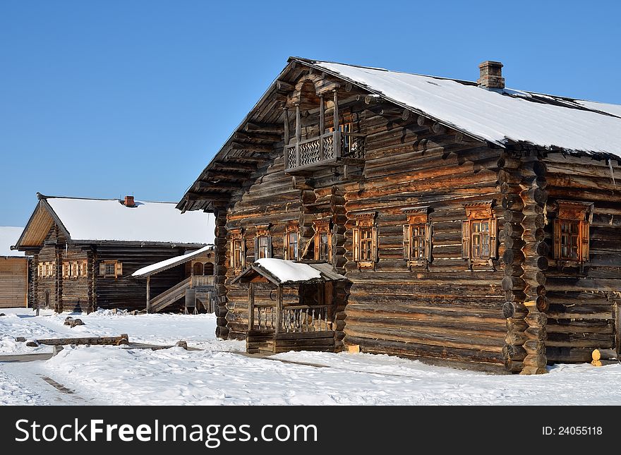 Traditional rural wooden building in north Russia. Vologda city. Traditional rural wooden building in north Russia. Vologda city.