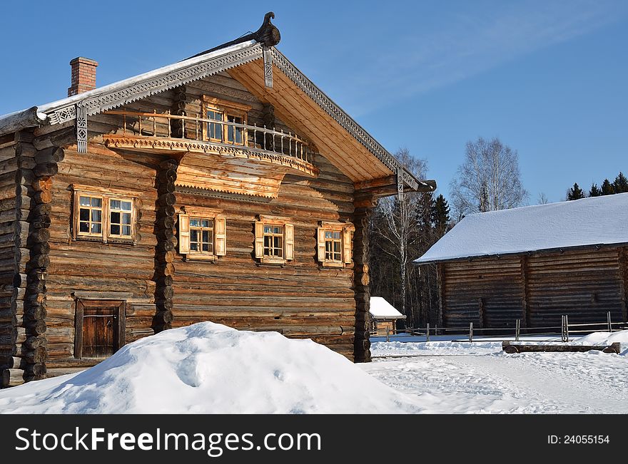 Traditional rural wooden building in north Russia. Vologda city. Traditional rural wooden building in north Russia. Vologda city.