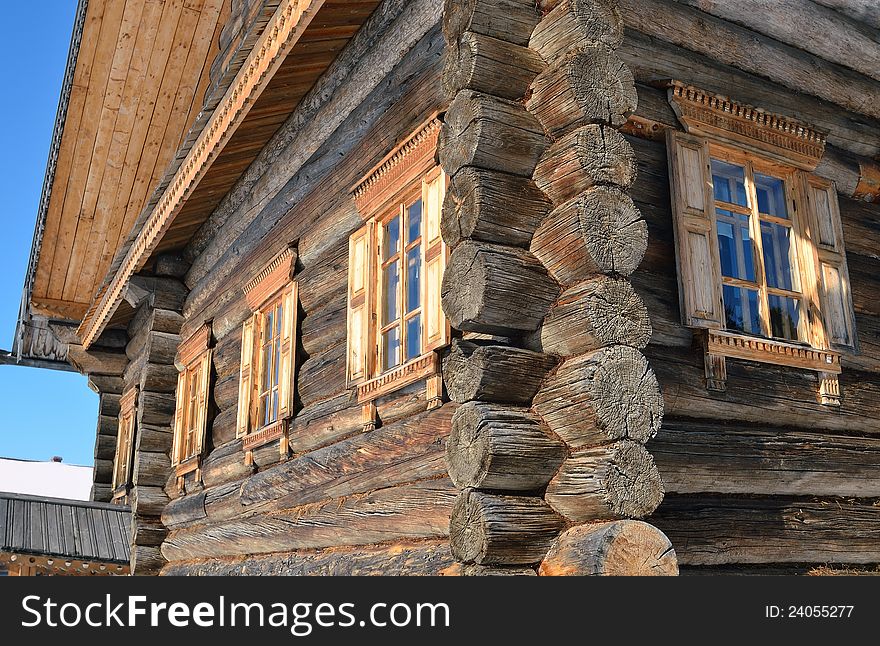 Traditional rural wooden building in north Russia. Vologda city. Traditional rural wooden building in north Russia. Vologda city.