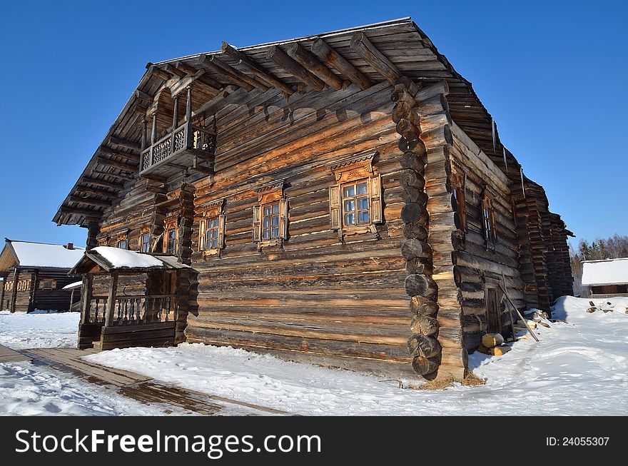 Traditional rural wooden building in north Russia. Vologda city. Traditional rural wooden building in north Russia. Vologda city.