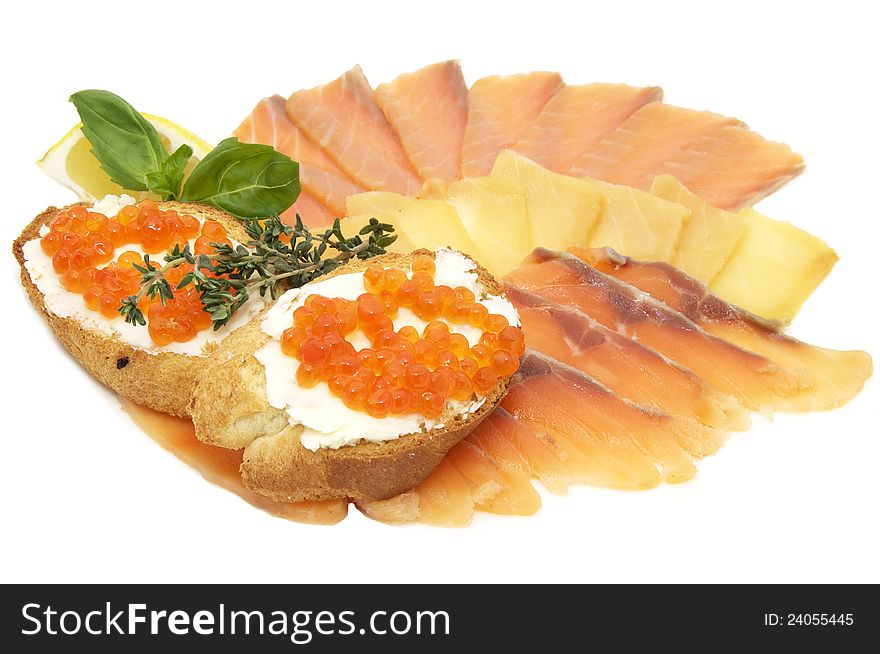 Slicing fish and sandwiches with caviar. Slicing fish and sandwiches with caviar