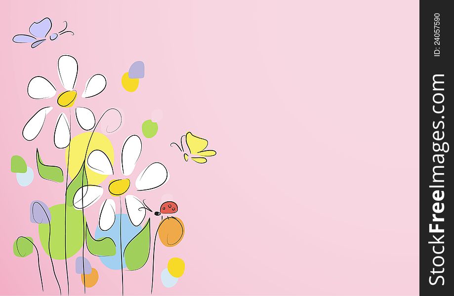 Greeting card with daisies on a pink background