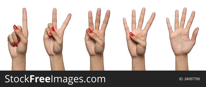 Marking of the fingers, such as one, two, three, four, five.