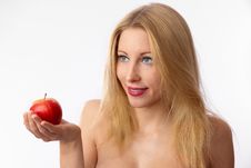Caucasian Woman Offering Apple Stock Image Caucasian Woman Offering Apple Stock Image