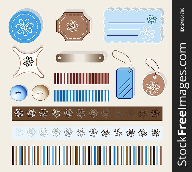 Vector elements for scrapbooking, brown and blue color. Vector elements for scrapbooking, brown and blue color