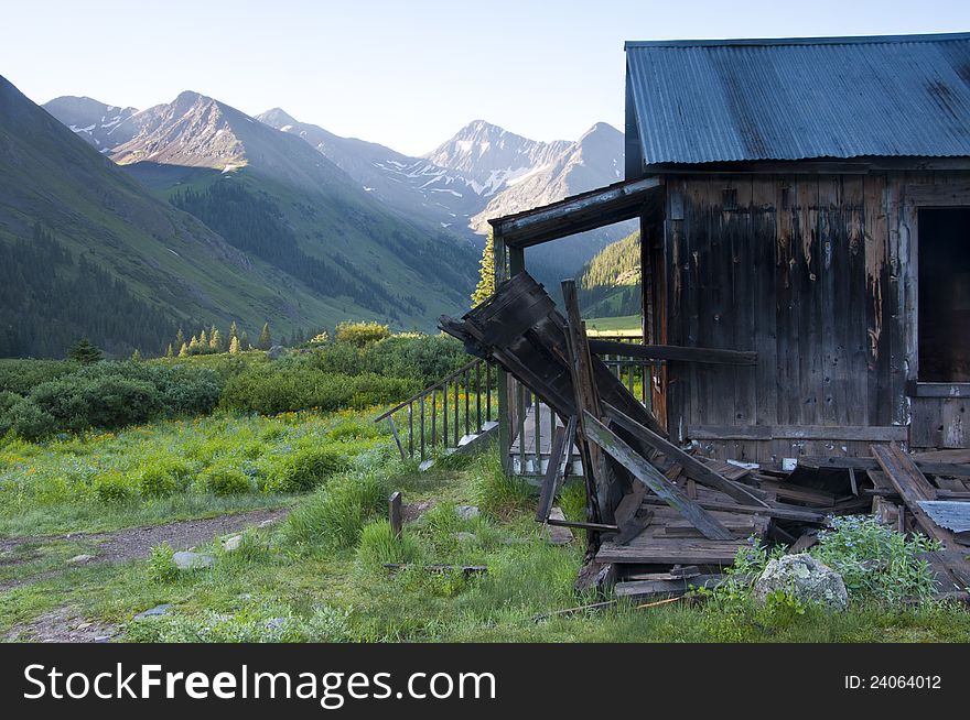 Ghost town with an old house.