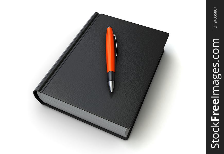 Book and pen on the white background (3d render)