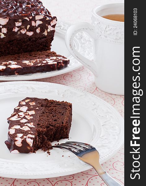 Chocolate marshmallows cake, selective focus. Chocolate marshmallows cake, selective focus