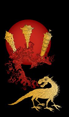 Golden Dragon And The Ancient China Town Royalty Free Stock Photo Golden Dragon And The Ancient China Town Royalty Free Stock Photo