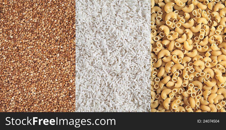 Patterns of buckwheat, rice and pasta. Patterns of buckwheat, rice and pasta