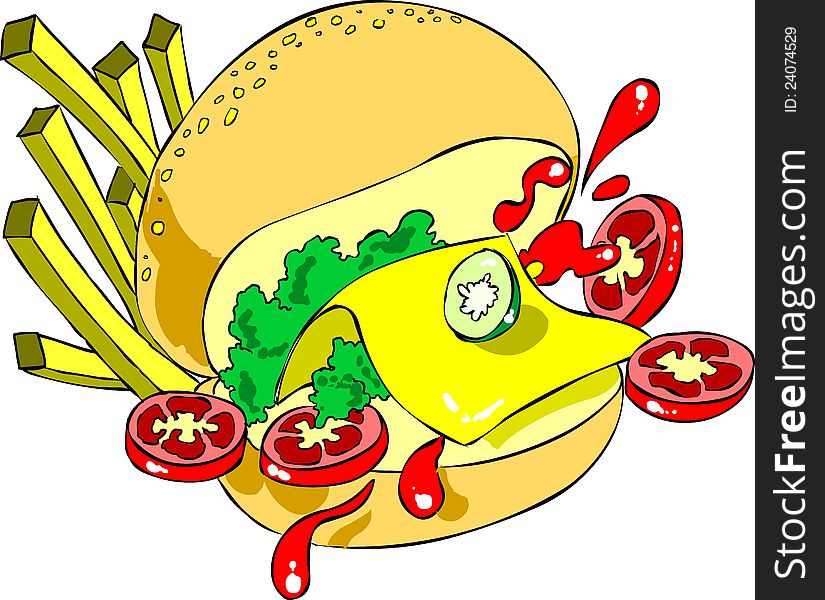 A funny pic of a hamburger . It can be used as a logo,for banners, web based worksand much more.It can be a great t-shirt design too. Also available as Adobe Illustrator (AI) format.
