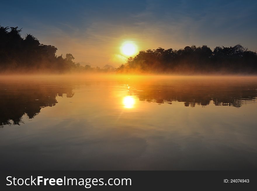 A smog in the morning at kwainoi river ,kanchanaburi,thailand