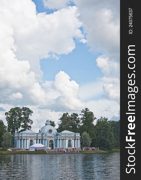 Russia. St.-Petersburg. Tsarskoe Selo (Pushkin). Pavilion Grotto on coast of the big pond in Catherine's park. Russia. St.-Petersburg. Tsarskoe Selo (Pushkin). Pavilion Grotto on coast of the big pond in Catherine's park.