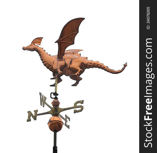 Copper metal dragon weather vane. Isolated on white. Copper metal dragon weather vane. Isolated on white.