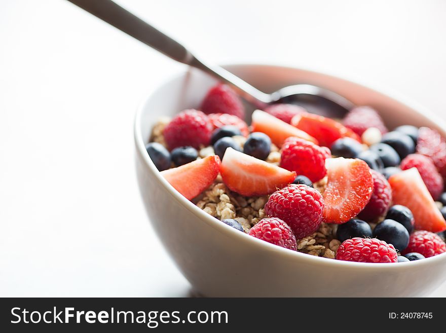 Bowl with muesli and fruits