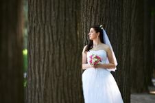 Happy Bride With Bouquet In Wedding Walk Royalty Free Stock Photography Happy Bride With Bouquet In Wedding Walk Royalty Free Stock Photography