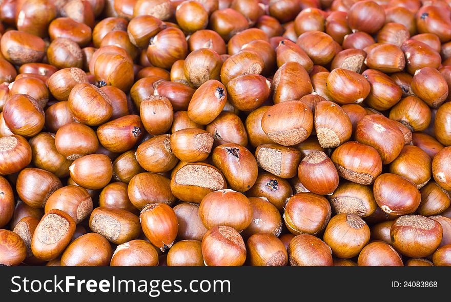 Pile of chestnuts for sale in market