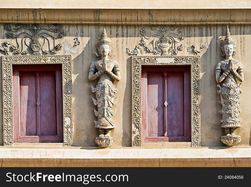 Tample Window With Two Angels In Thai Temple