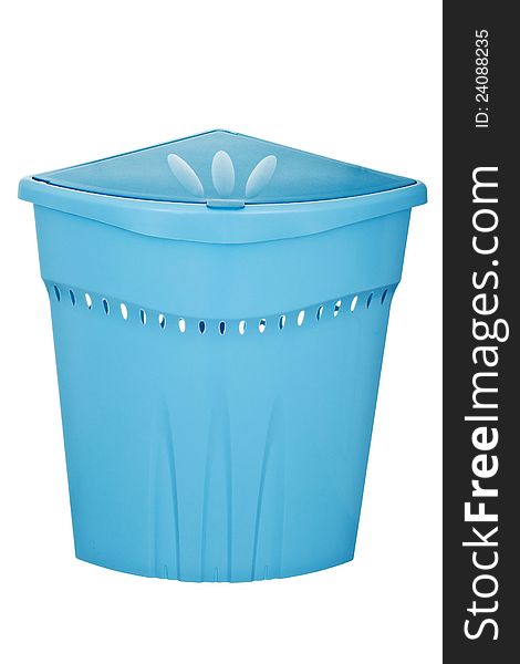 Light Blue empty plastic Laundry basket isolated on white