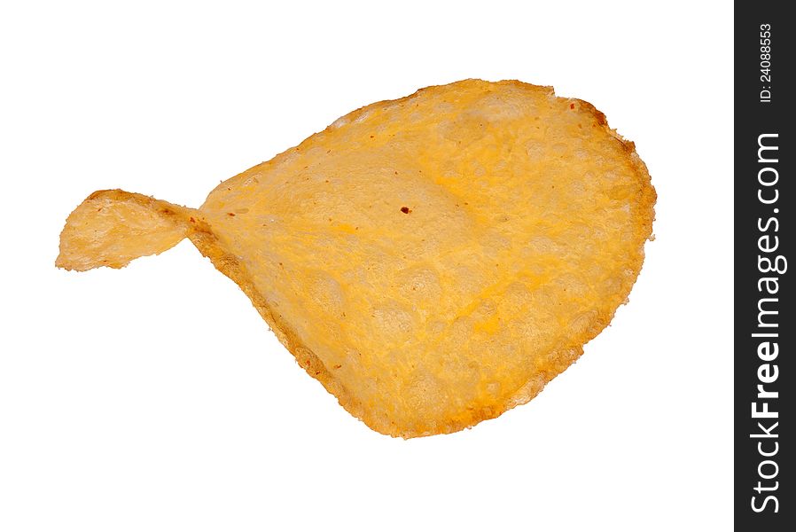 Single potato chip isolated on white background