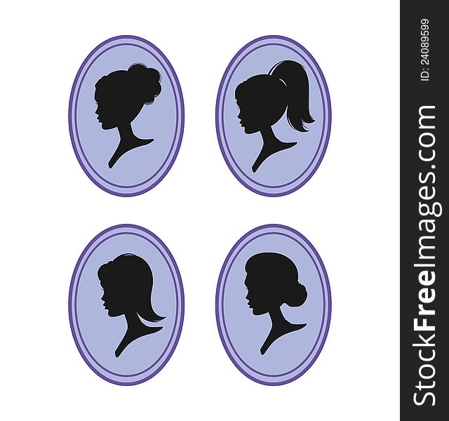 Set of women silhouettes with different hairstyle