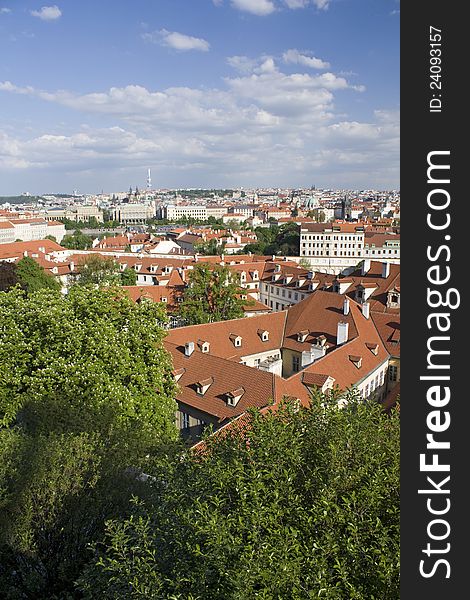 Red rooftops of prague, bohemian capital