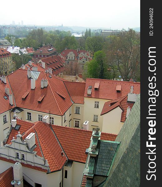 A scene of rooftops in Prague, Czech Republic. A scene of rooftops in Prague, Czech Republic