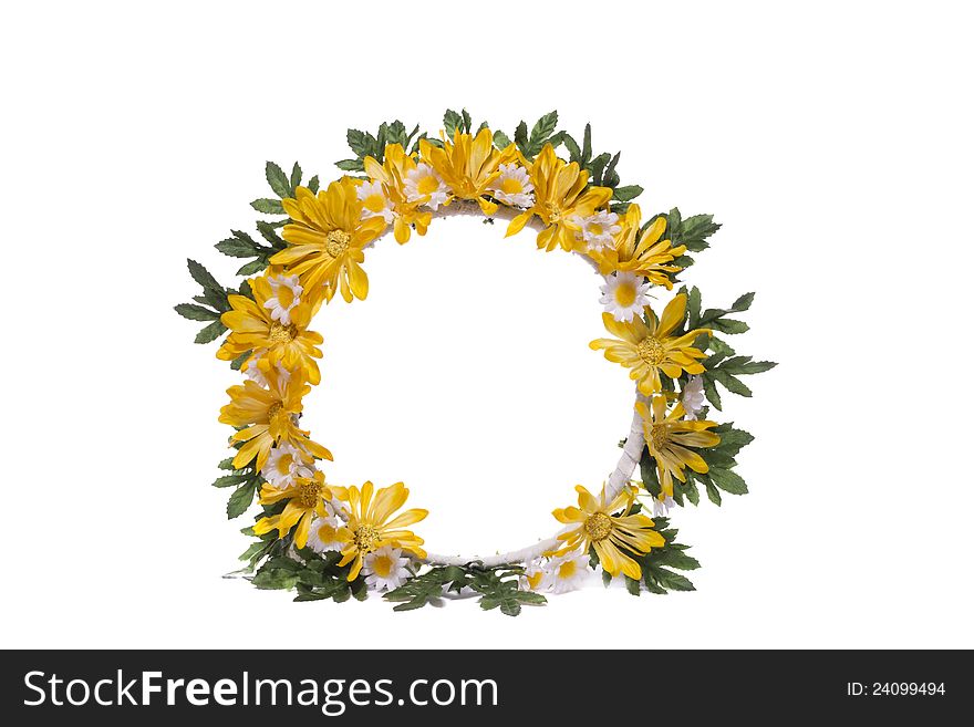 Close of a wreath of flowers isolated on a white background.