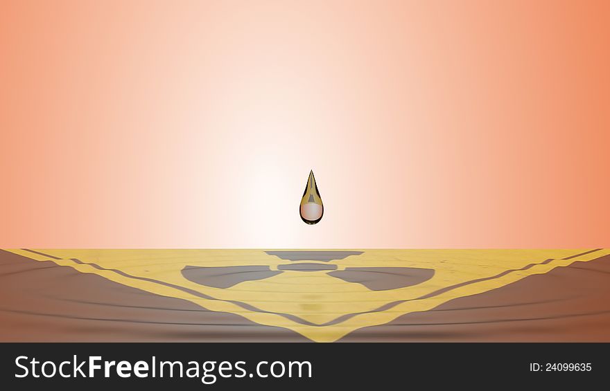 Radioactive drop of water on irradiated background