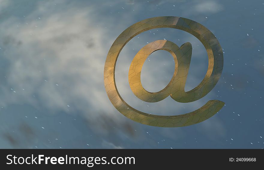 Shattered gold email symbol on starry sky background