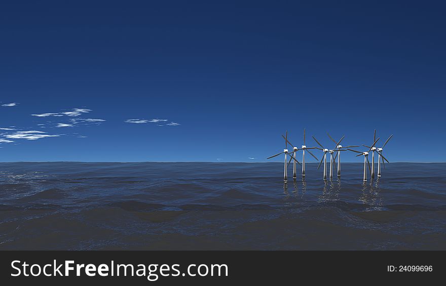 Sea Wind Turbines Field