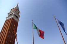 Venice Tower And Flags Royalty Free Stock Photos Venice Tower And Flags Royalty Free Stock Photos