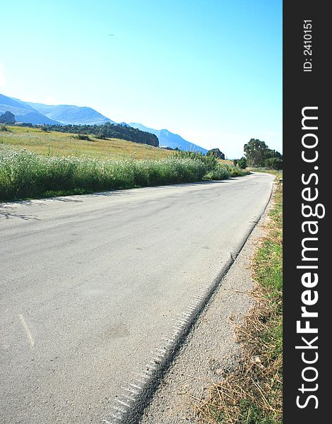 Road, Driving in the green gold Country. Summer travel background. Sicily. Road, Driving in the green gold Country. Summer travel background. Sicily