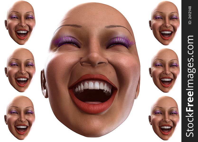 A set of female faces that are showing happy emotions. A set of female faces that are showing happy emotions.