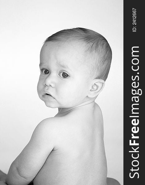 Black and white image of beautiful 11 month old boy. Black and white image of beautiful 11 month old boy