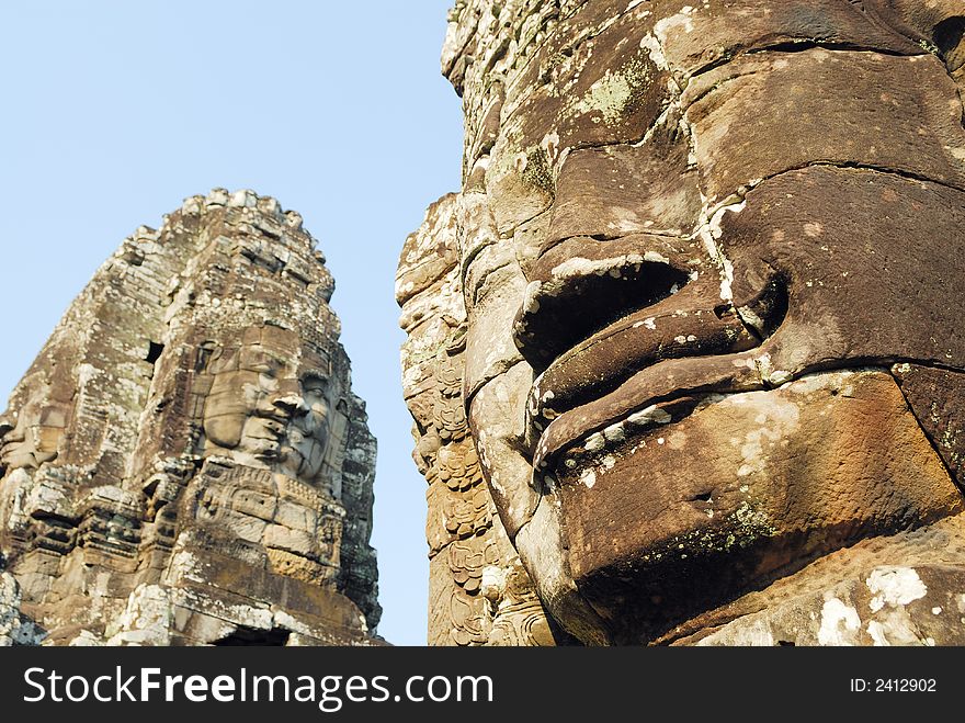 Smiling stone face, Bayone temple, Angkor Thom, Cambodia