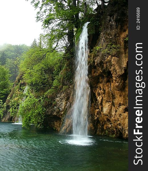 Beautiful forest waterfall. Plitvicka jezera. Croatia
