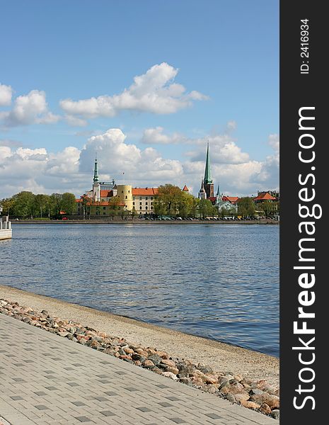 Daugava riverbank (Old city, Riga, Latvia)