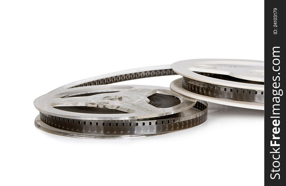 Old film reel on a white background. Old film reel on a white background