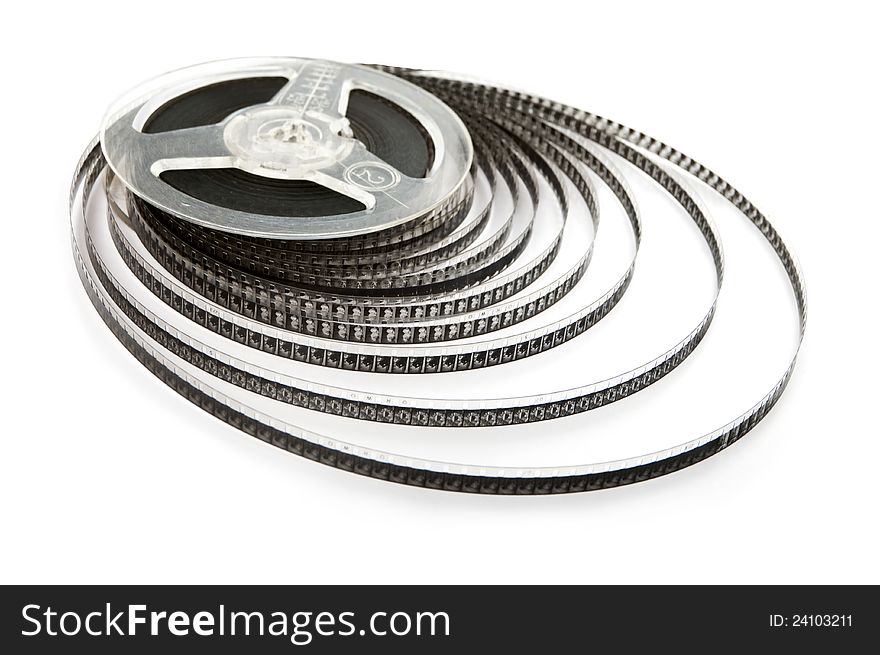 Old film reel on a white background