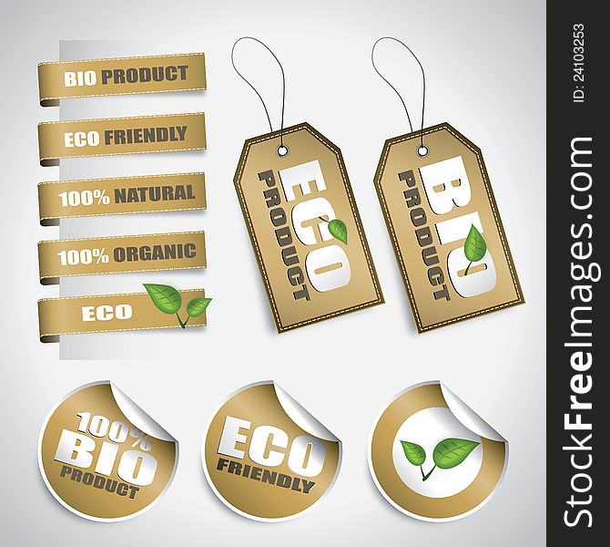 Brown BIO labels, stickers and tags. Brown BIO labels, stickers and tags