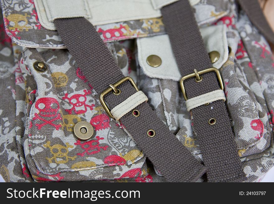 Closeup of a backpack made ??of fabric. Closeup of a backpack made ??of fabric