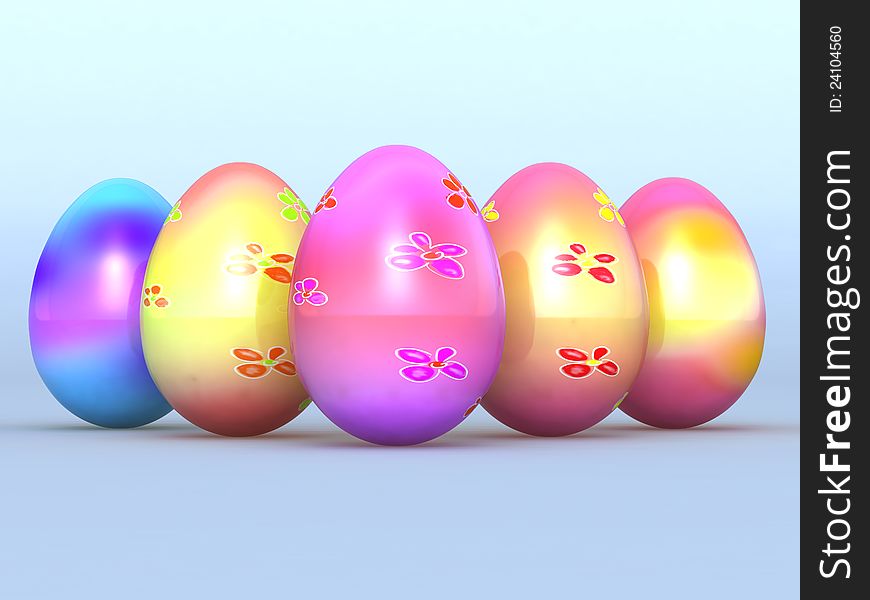 Easter eggs on a light background, painted with a flower