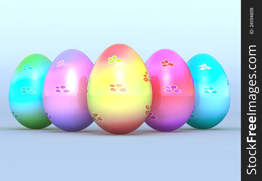 Easter eggs on a light background, five