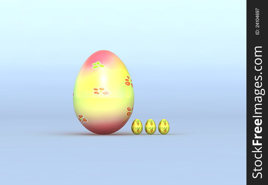 Eggs are small and large, on a blue background. Eggs are small and large, on a blue background