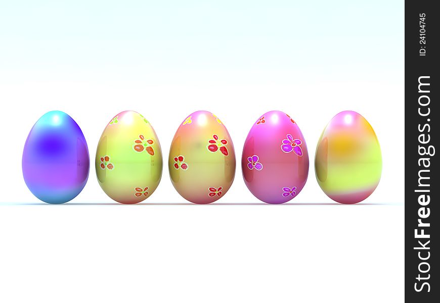 Easter eggs on a white background, painted with a flower