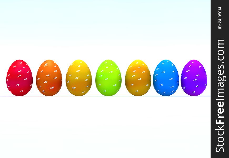 Easter eggs from above, all the colors of the rainbow seven. Easter eggs from above, all the colors of the rainbow seven