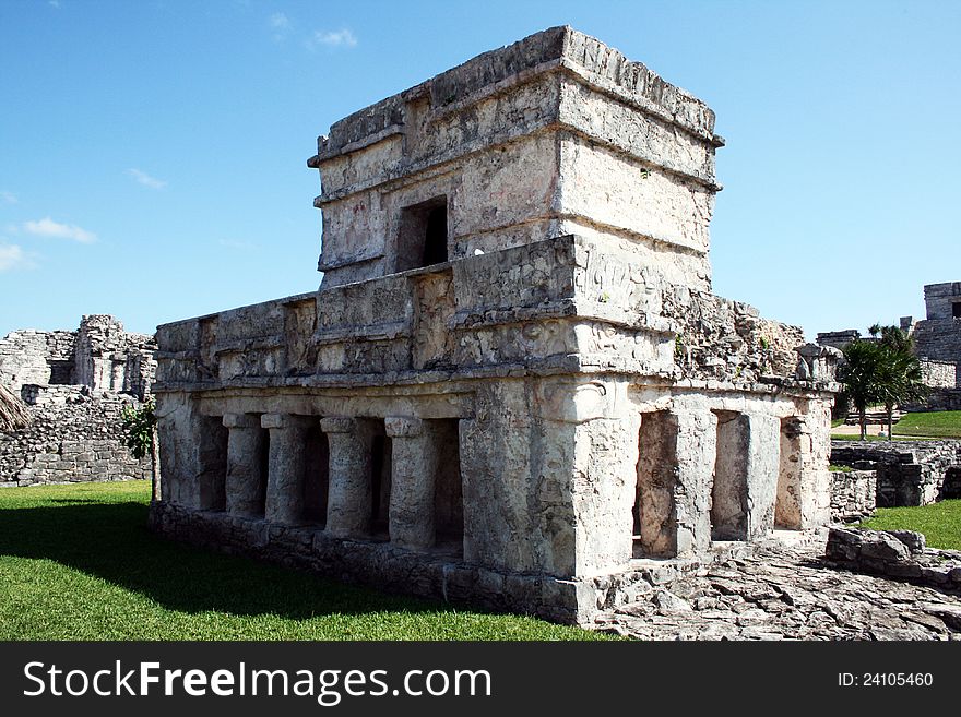 The temple of frescos at tulum in mexico. The temple of frescos at tulum in mexico