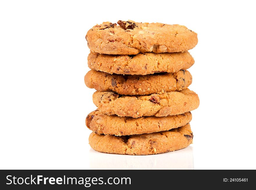 Oat cookies with white chocolate  on a white background